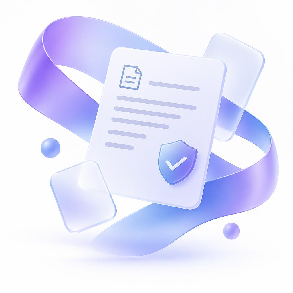 Composição abstrata com documento digital e selo de segurança